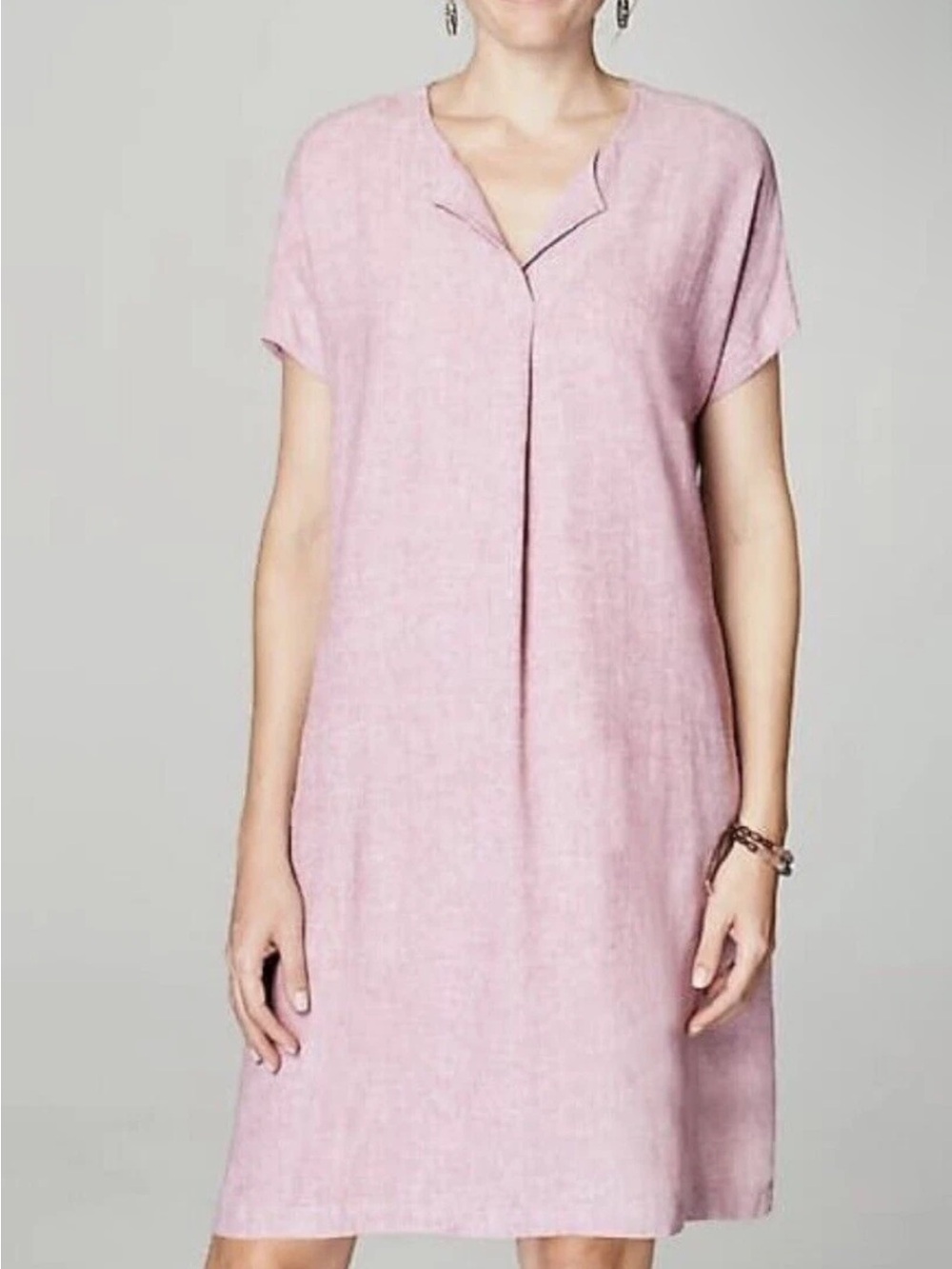 Pure Jill J Jill Linen Blend Shift Dress Mauve Purple V-Neck Pockets Womens LP